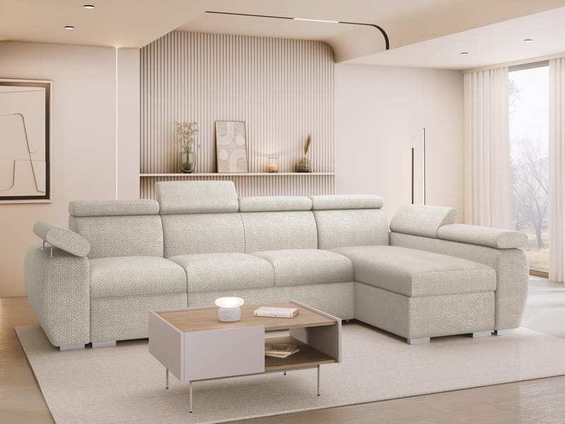 Binche 4-sits Bäddsoffa divan höger med förvaring - Beige - Möbler - Vardagsrum - Bäddsoffor - Hörnbäddsoffa