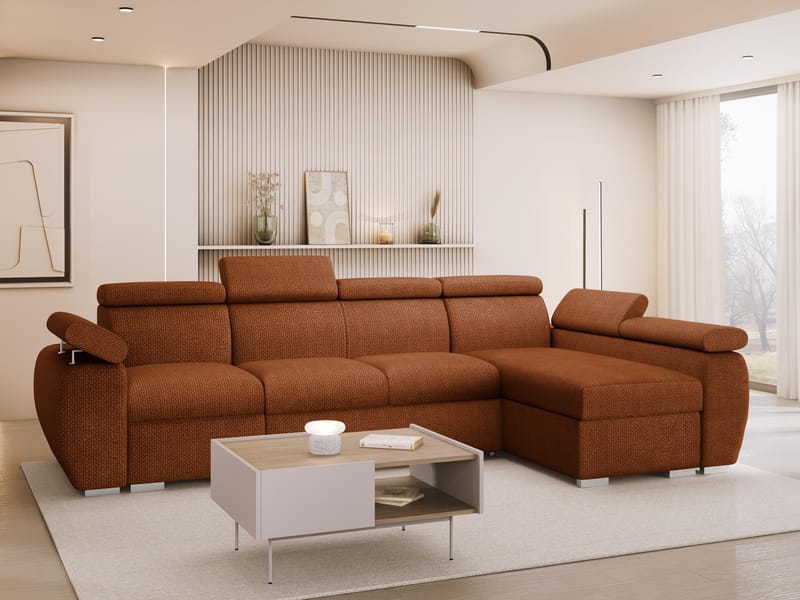 Binche 4-sits Bäddsoffa divan höger med förvaring - Brun - Möbler - Vardagsrum - Bäddsoffor