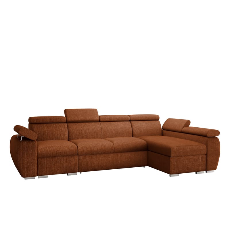 Binche 4-sits Bäddsoffa divan höger med förvaring, Brun