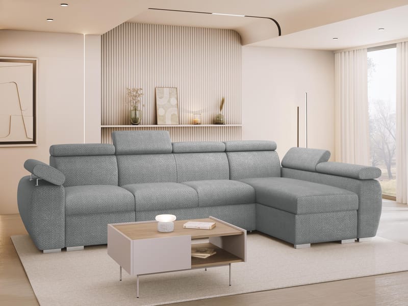 Binche 4-sits Bäddsoffa divan höger med förvaring - grå - Möbler - Vardagsrum - Bäddsoffor - Hörnbäddsoffa