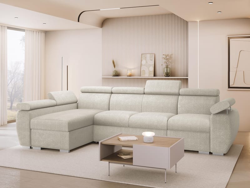 Binche 4-sits Bäddsoffa divan vänster med förvaring - beige - Möbler - Vardagsrum - Bäddsoffor - Hörnbäddsoffa