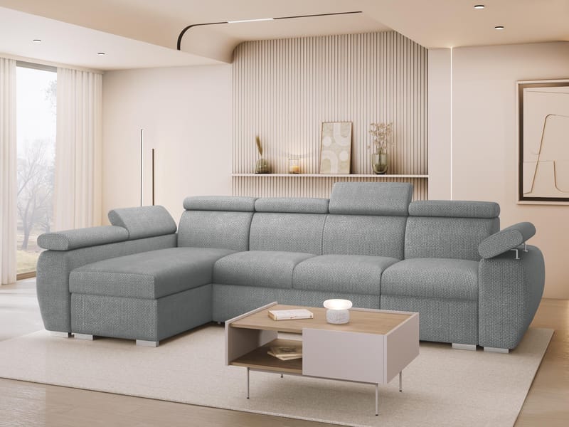 Binche 4-sits Bäddsoffa divan vänster med förvaring - grå - Möbler - Vardagsrum - Bäddsoffor - Hörnbäddsoffa