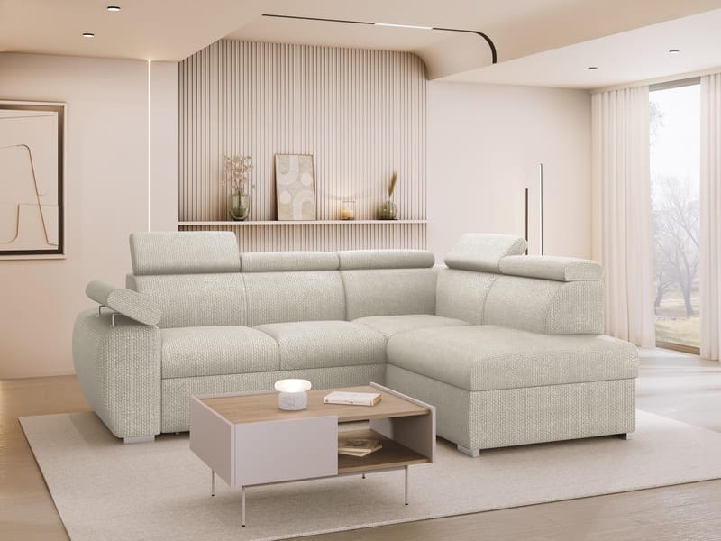 Binche 4-sits Bäddsoffa schäslong höger med förvaring - beige - Möbler - Vardagsrum - Bäddsoffor - Hörnbäddsoffa