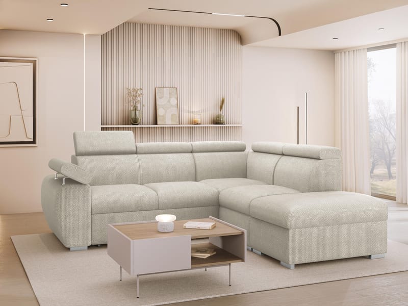 Binche 4-sits Bäddsoffa schäslong höger med förvaring - beige - Möbler - Vardagsrum - Bäddsoffor - Hörnbäddsoffa