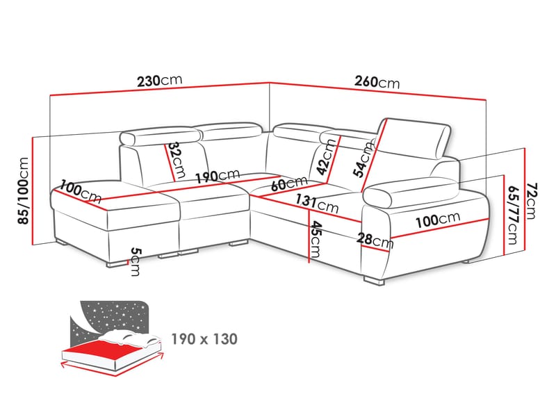 Binche 4-sits Bäddsoffa schäslong höger med förvaring - Brun - Möbler - Vardagsrum - Bäddsoffor