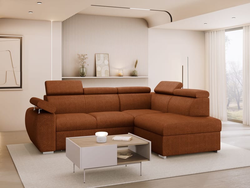 Binche 4-sits Bäddsoffa schäslong höger med förvaring - brun - Möbler - Vardagsrum - Bäddsoffor - Hörnbäddsoffa