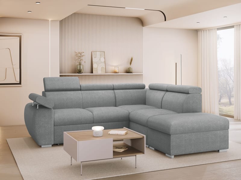 Binche 4-sits Bäddsoffa schäslong höger med förvaring - ljusgrå - Möbler - Vardagsrum - Bäddsoffor - Hörnbäddsoffa