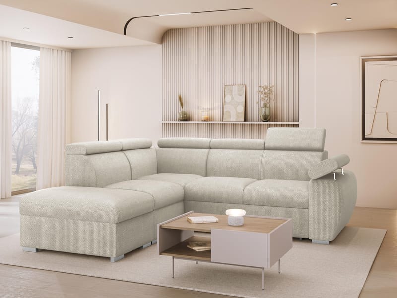 Binche 4-sits Bäddsoffa schäslong vänster med förvaring - Beige - Möbler - Vardagsrum - Bäddsoffor - Hörnbäddsoffa