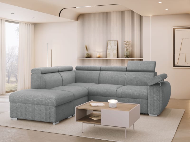 Binche 4-sits Bäddsoffa schäslong vänster med förvaring - Ljusgrå - Möbler - Vardagsrum - Bäddsoffor - Hörnbäddsoffa