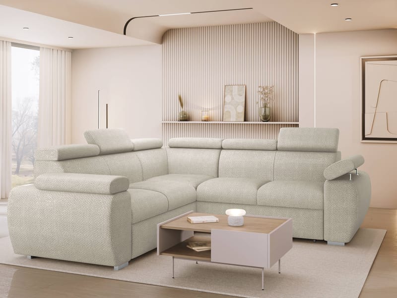 Binche 5-sits Bäddsoffa hörn med förvaring - Beige - Möbler - Vardagsrum - Bäddsoffor - Hörnbäddsoffa