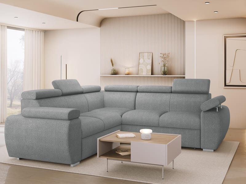 Binche 5-sits Bäddsoffa hörn med förvaring - Grå - Möbler - Vardagsrum - Bäddsoffor - Hörnbäddsoffa