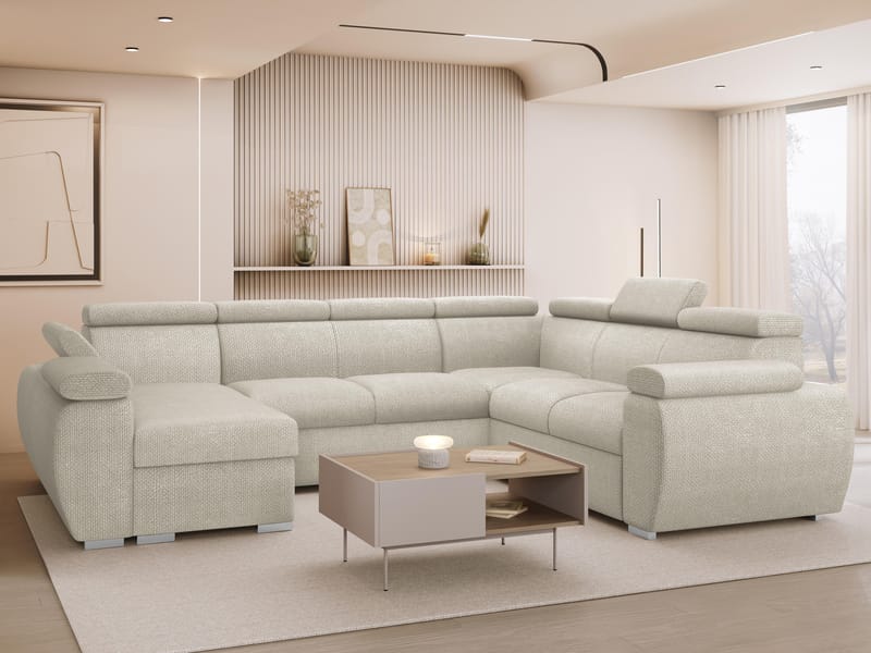 Binche 6-sits Bäddsoffa hörn med divan vänster och förvaring - beige - Möbler - Vardagsrum - Bäddsoffor - Hörnbäddsoffa