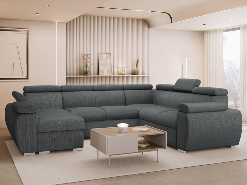 Binche 6-sits Bäddsoffa hörn med divan vänster och förvaring - Mörkgrå - Möbler - Vardagsrum - Bäddsoffor - Hörnbäddsoffa