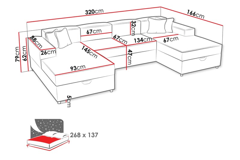 Bizantine Bäddsoffa Dubbeldivan 4-sits - Vit/Svart - Möbler - Vardagsrum - Bäddsoffor - U bäddsoffa