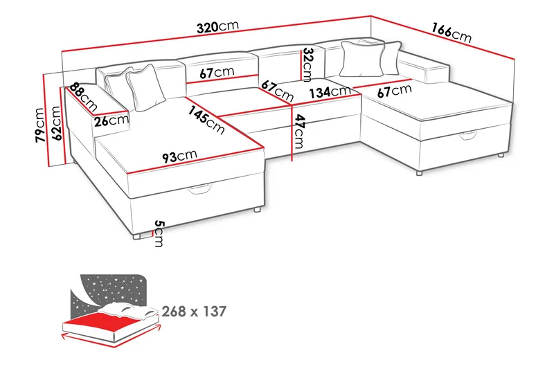 Bizantine Bäddsoffa Dubbeldivan 4-sits - Vit/Svart - Möbler - Vardagsrum - Bäddsoffor - U bäddsoffa