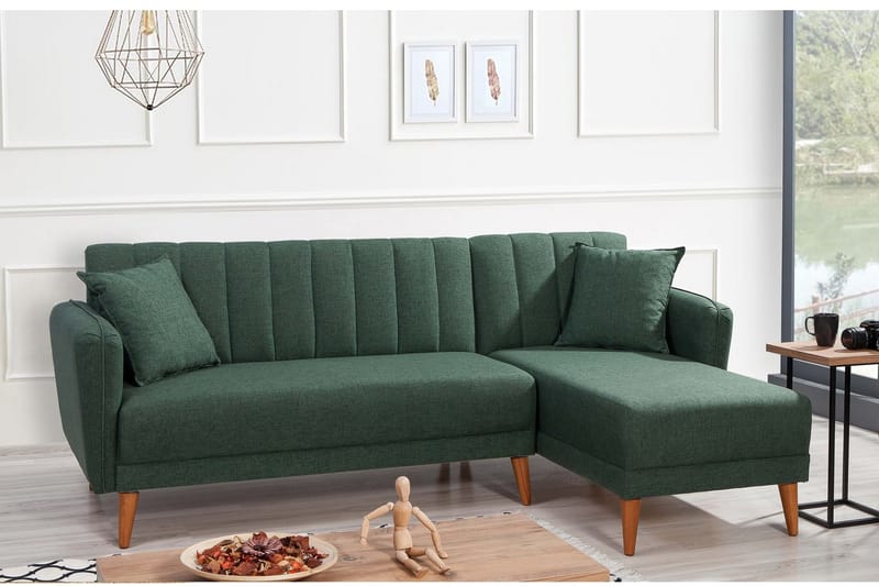 BLESSAC Bäddsoffa med Divan Höger Mörkgrön/Natur - Möbler - Vardagsrum - Bäddsoffor