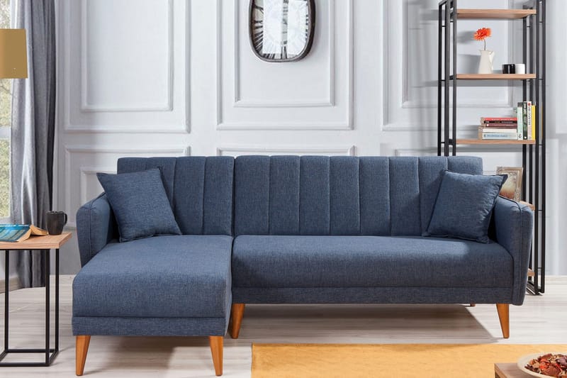BLESSAC Bäddsoffa med Divan Vänster Mörkblå/Natur - Möbler - Vardagsrum - Bäddsoffor