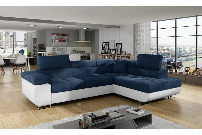 Bobis Bäddsoffa med Schäslong Höger - Blå/Vit - Möbler - Vardagsrum - Bäddsoffor