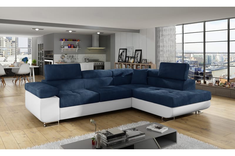 Bobis Bäddsoffa med Schäslong Höger - Blå/Vit - Möbler - Vardagsrum - Bäddsoffor