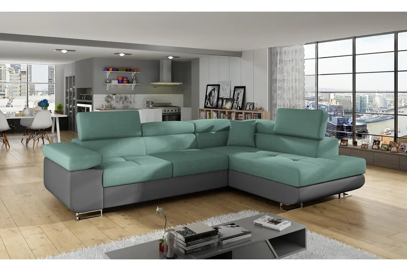 Bobis Bäddsoffa med Schäslong Höger, Grön/Grå