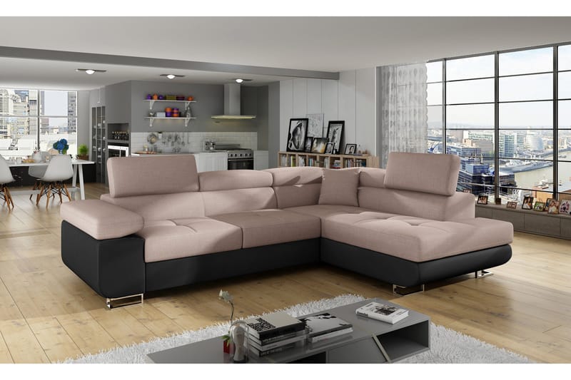 Bobis Bäddsoffa med Schäslong Höger - Rosa/Svart - Möbler - Vardagsrum - Bäddsoffor