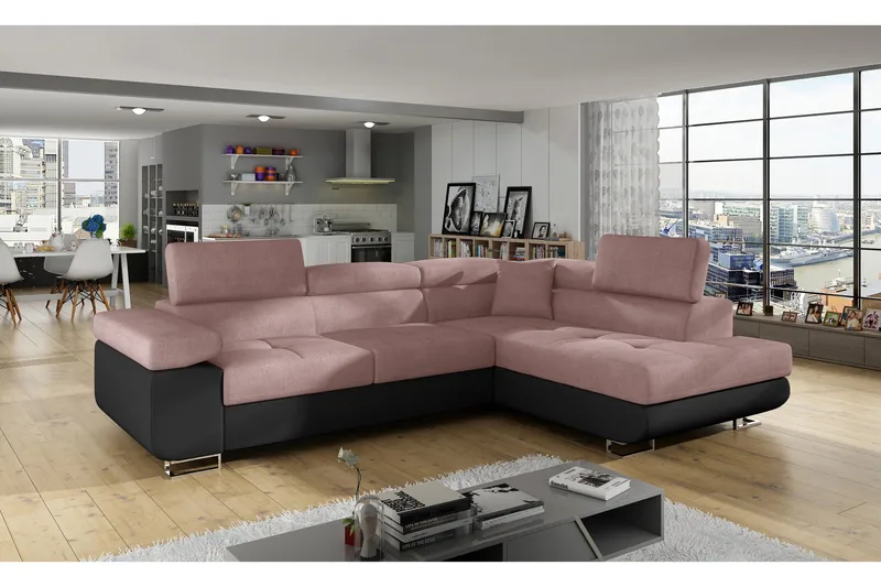 Bobis Bäddsoffa med Schäslong Höger - Rosa/Svart - Möbler - Vardagsrum - Bäddsoffor