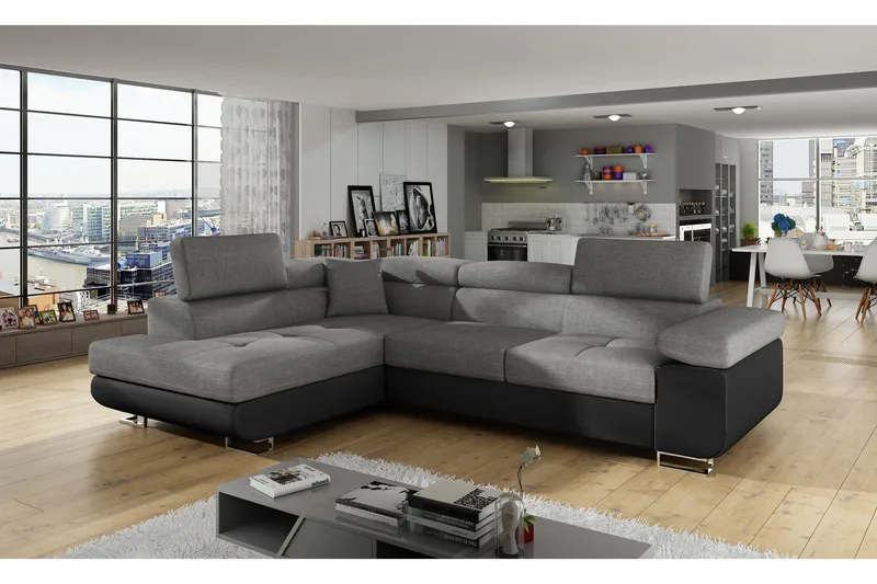 Bobis Bäddsoffa med Schäslong Vänster, Grå/Svart