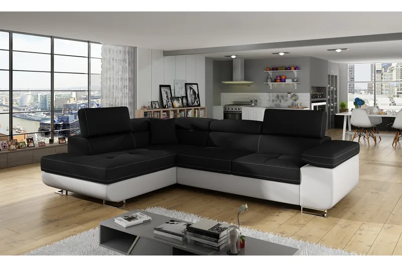 Bobis Bäddsoffa med Schäslong Vänster, Svart/Vit