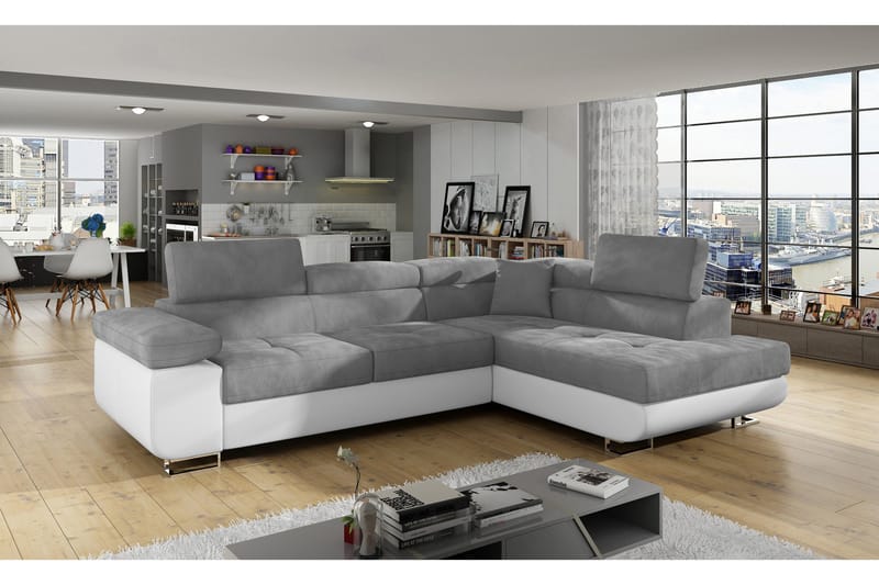 Bobis Högervänd L-formad Bäddsoffa 125x193 cm med Förvaring i Tyg, Gammalrosa