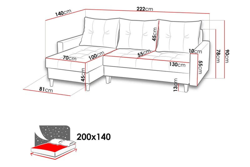 Bodo Divanbäddsoffa 222x140x90 cm - Brun - Möbler - Vardagsrum - Bäddsoffor