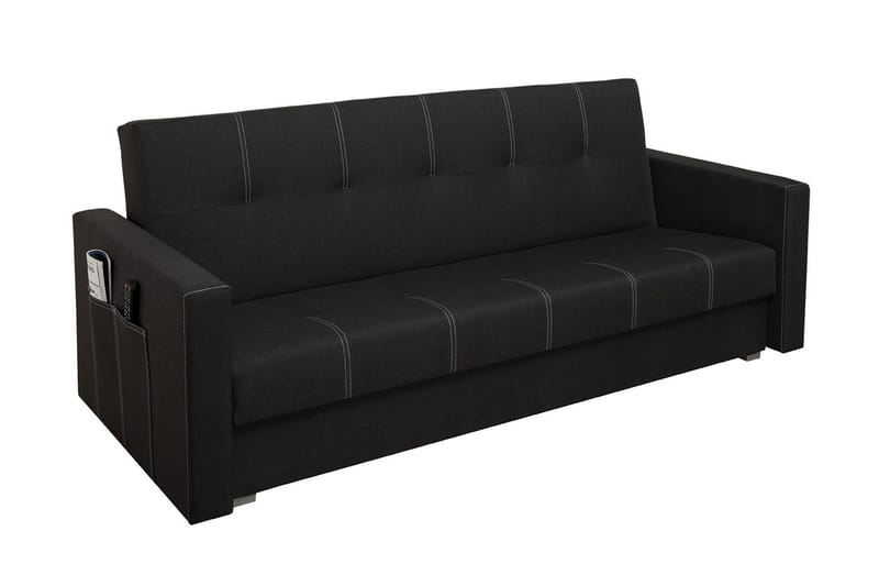 BONA Bäddsoffa 214x89x88 cm - Svart - Bäddsoffor - 3-sits bäddsoffa