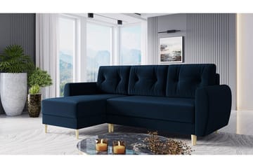 Bornalle 3-sits L-formad Bäddsoffa 130x200 cm med Förvaring i Sammet - Blå - Möbler - Vardagsrum - Bäddsoffor