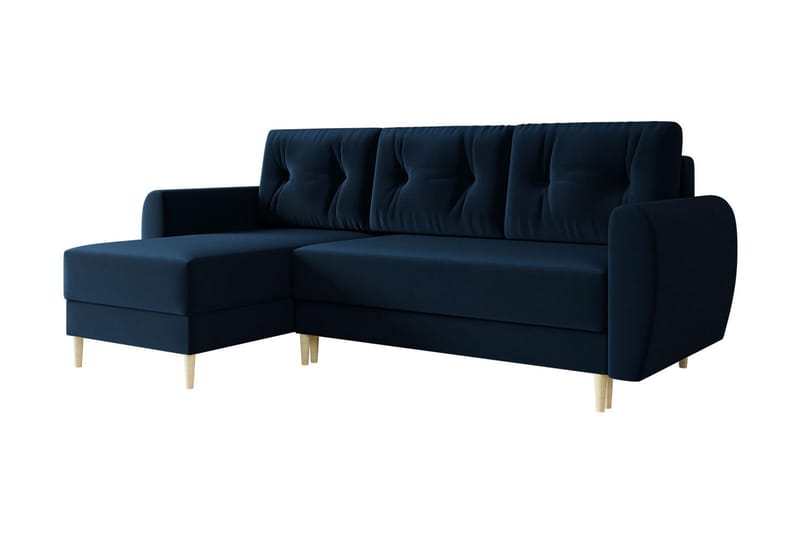 Bornalle 3-sits L-formad Bäddsoffa 130x200 cm med Förvaring i Sammet, Blå
