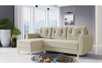 Bornalle 3-sits L-formad Bäddsoffa 130x200 cm med Förvaring i Sammet - Vit - Möbler - Vardagsrum - Bäddsoffor