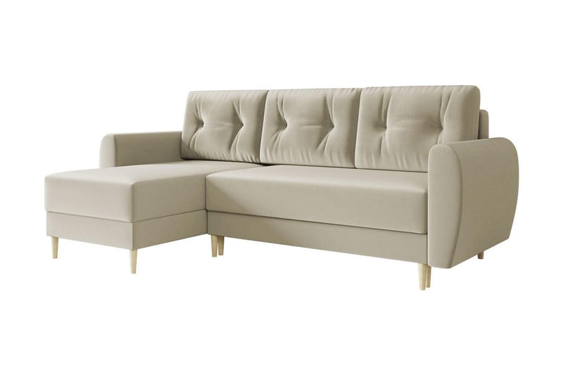Bornalle 3-sits L-formad Bäddsoffa 130x200 cm med Förvaring i Sammet, Vit