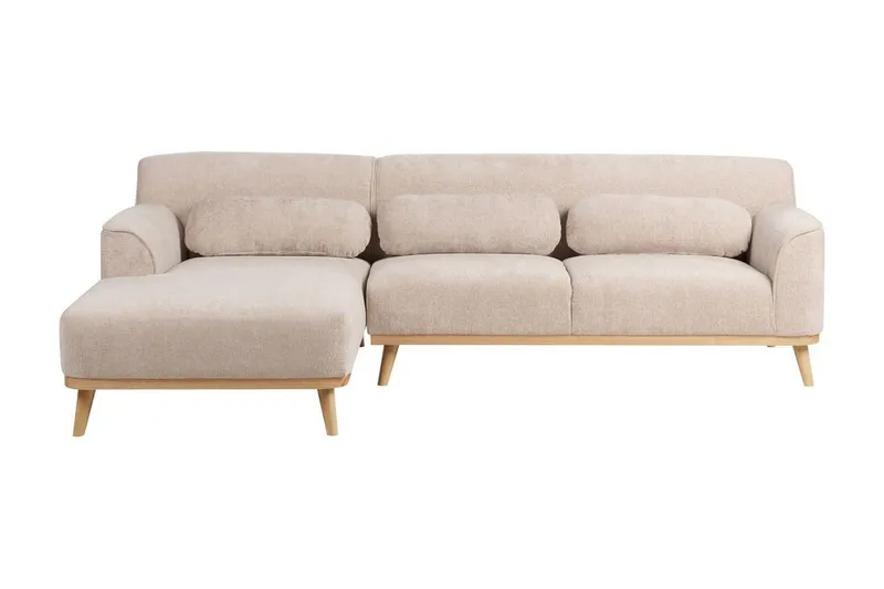 Bree Hörnsoffa 3-sits, Beige/Ljust trä