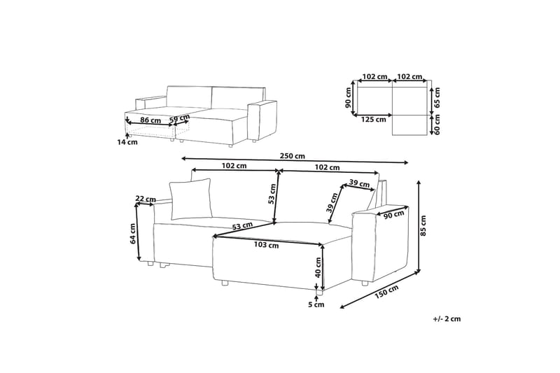 Brian Hörnbäddsoffa 3-sits - Grå - Möbler - Vardagsrum - Bäddsoffor - Hörnbäddsoffa