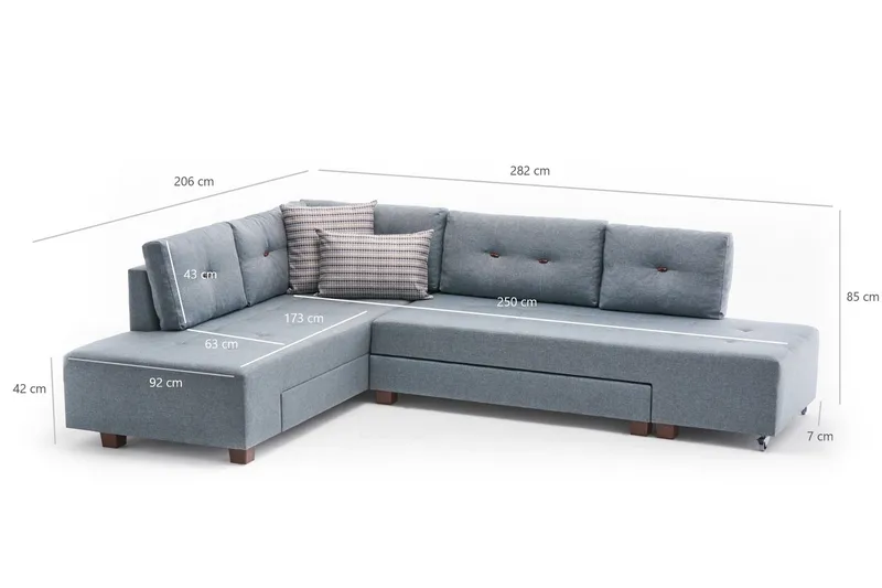 Brunei Bäddsoffa med Schäslong Vänster - Ljusblå/Svart - Möbler - Vardagsrum - Bäddsoffor