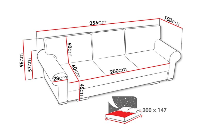 BUKETT Bäddsoffa 256x103x95 cm - Beige/Grå - Bäddsoffor - 3-sits bäddsoffa