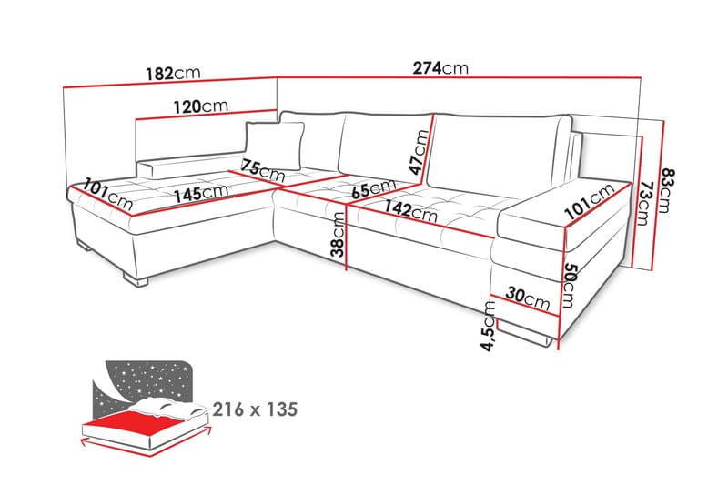 Bunty Bäddsoffa med Divan 3-sits - Mörkgrå/Ljusgrå - Möbler - Vardagsrum - Bäddsoffor