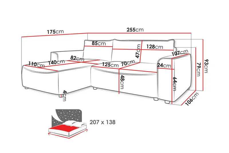Burketown Bäddsoffa med Divan 3-sits i Sammet - Grå - Möbler - Vardagsrum - Bäddsoffor