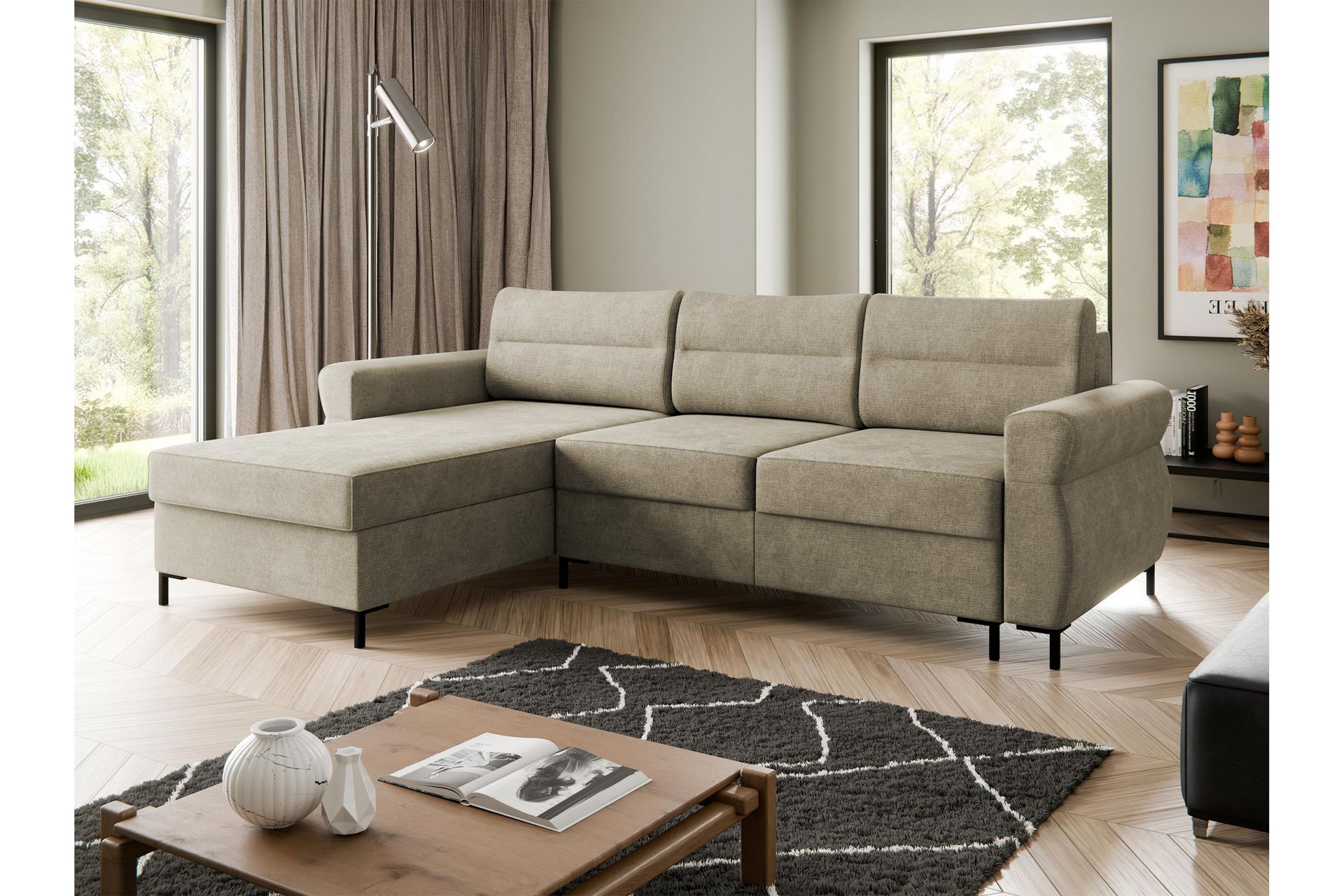 Busness Bäddsoffa med Divan 3-sits i Plysch - Beige - Möbler - Vardagsrum - Bäddsoffor
