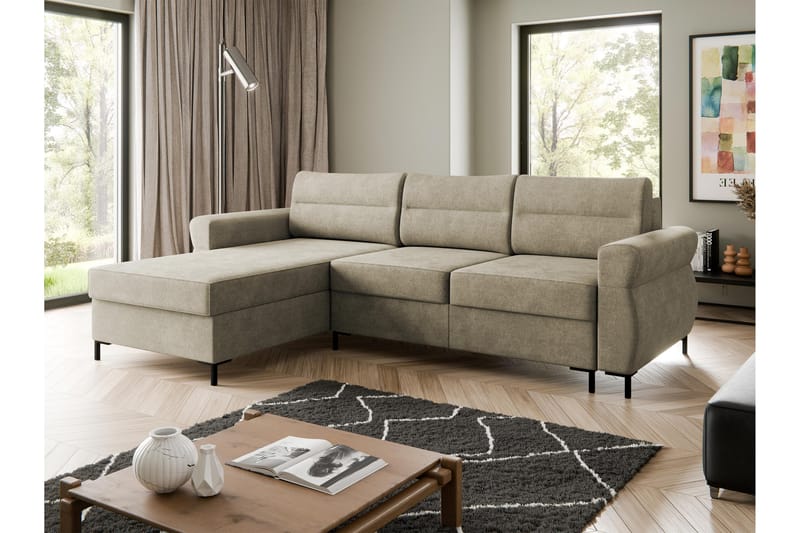 Busness Bäddsoffa med Divan 3-sits i Plysch - Beige - Möbler - Vardagsrum - Bäddsoffor
