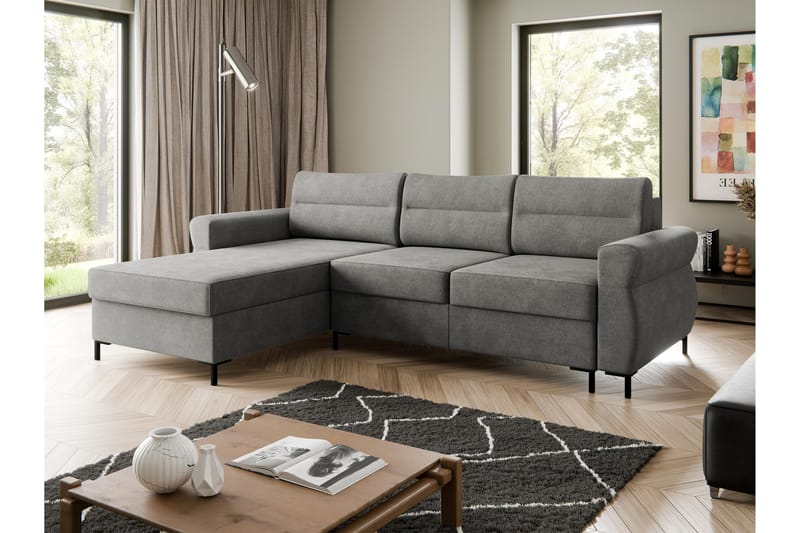 Busness Bäddsoffa med Divan 3-sits i Plysch - Grå - Möbler - Vardagsrum - Bäddsoffor