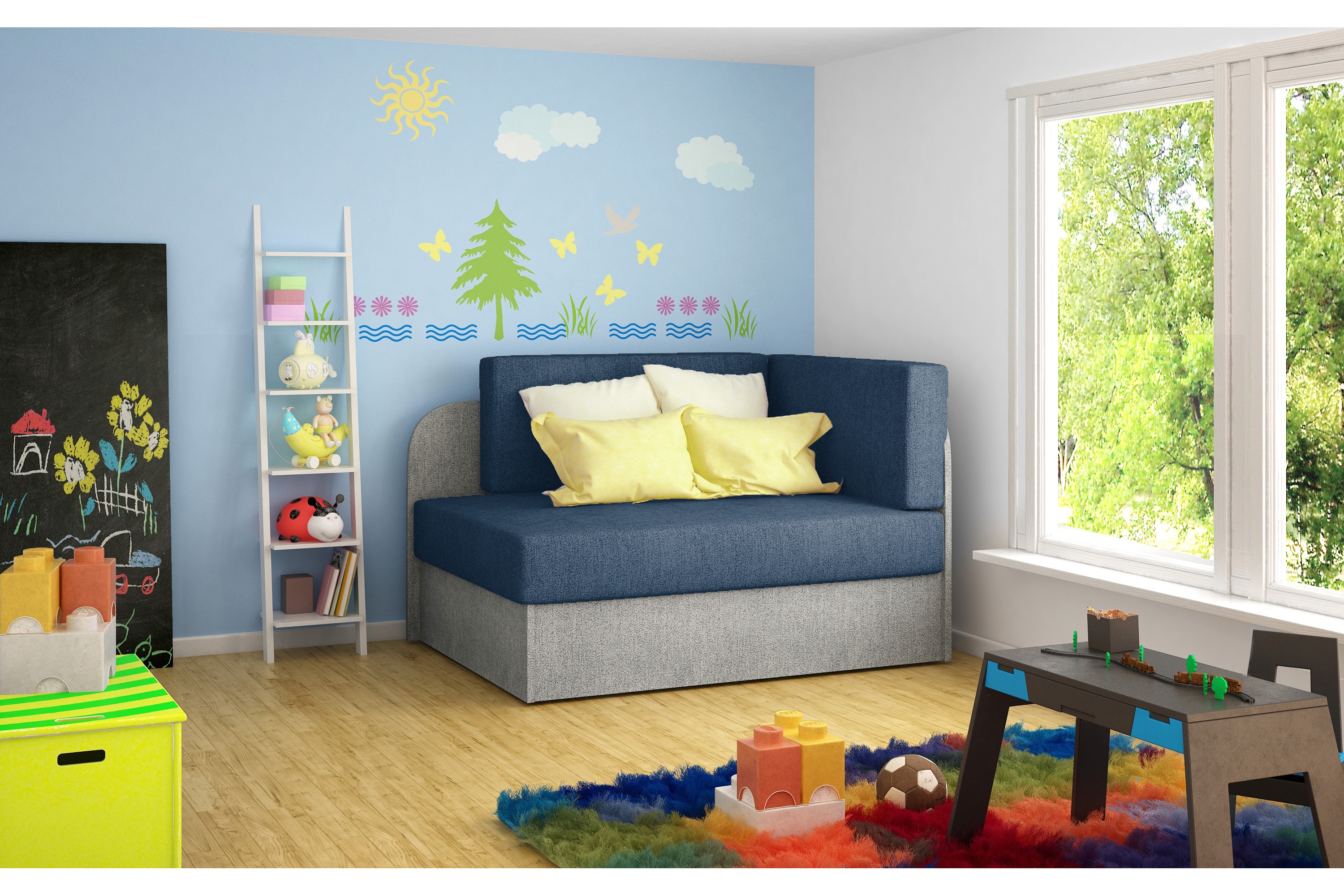 bustello bäddsoffa blå/grå -