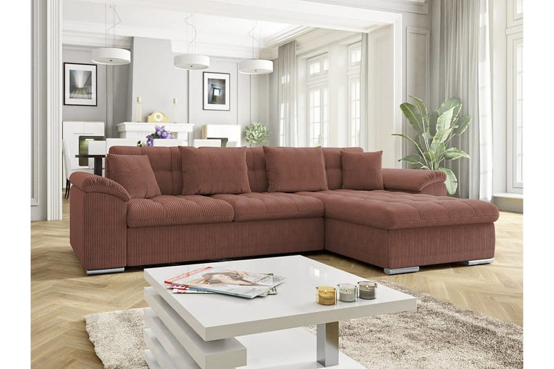 Camior 3-sits Höger Hörnbäddsoffa med Förvaring i Manchestertyg - Terrakotta - Möbler - Vardagsrum - Bäddsoffor