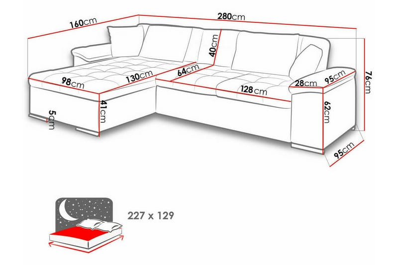 Camior 3-sits Hörnbäddsoffa 280 cm Grå - Hörnbäddsoffa - Bäddsoffor