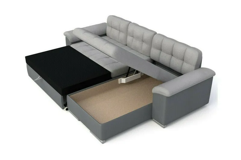 Camior 3-sits L-formad Hörnbäddsoffa med Förvaring 129x227 cm i Manchestertyg - Grå - Möbler - Vardagsrum - Bäddsoffor