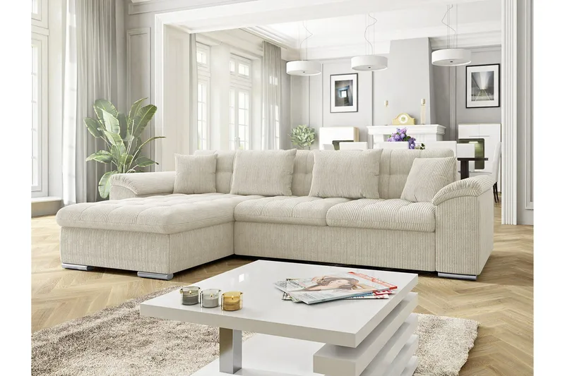 Camior 3-sits Vänster Hörnbäddsoffa 129x227 cm med Förvaring i Manchester - Beige - Möbler - Vardagsrum - Bäddsoffor
