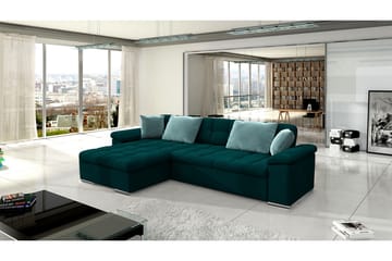 Camior 4-sits Vänstervänd Hörnbäddsoffa 129x227 cm med Förvaring i Sammet - Grön - Möbler - Vardagsrum - Bäddsoffor